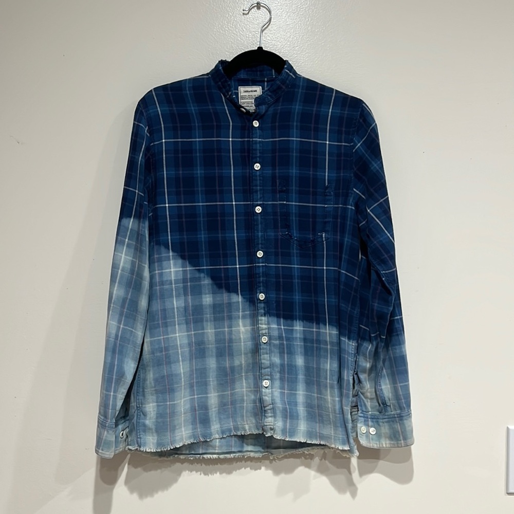 Zadig & Voltaire Men’s Bleached Checker Shirt with Distressed Details
